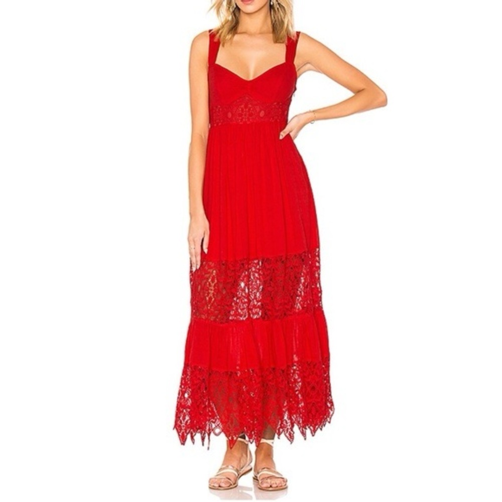 Free People Orange Tiered Ruffled Halter Midi Dress